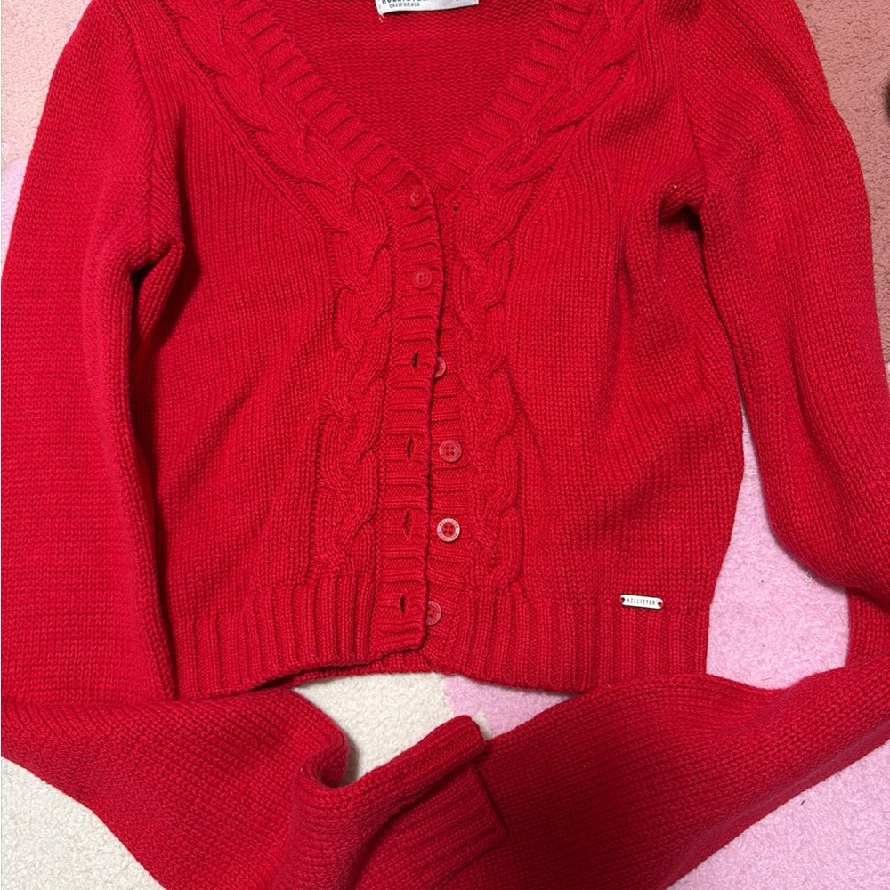 Hollister Vibrant Red Knit Cardigan